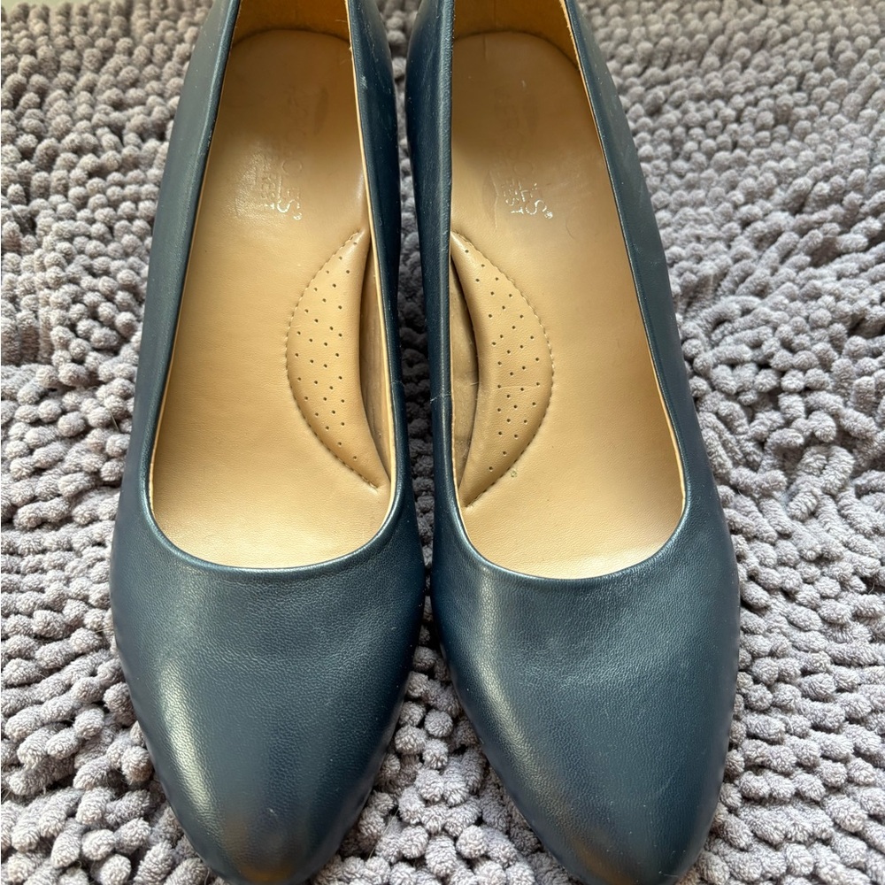 Women's Blue Leather Wedge Heels